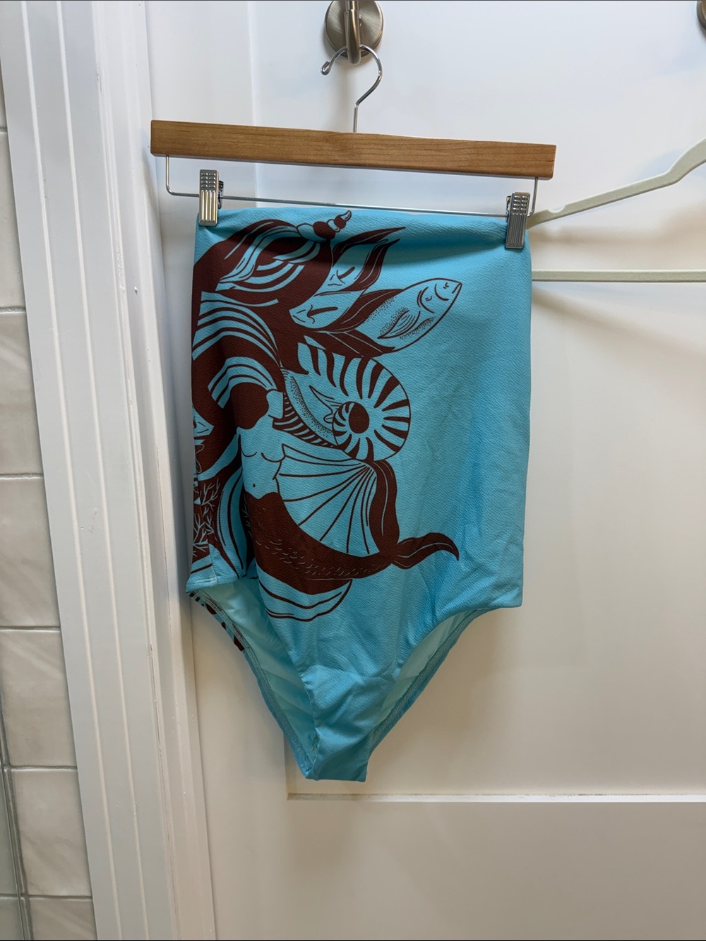 FARM Rio Aqua One-Piece Swimsuit with Brown Mermaid Print